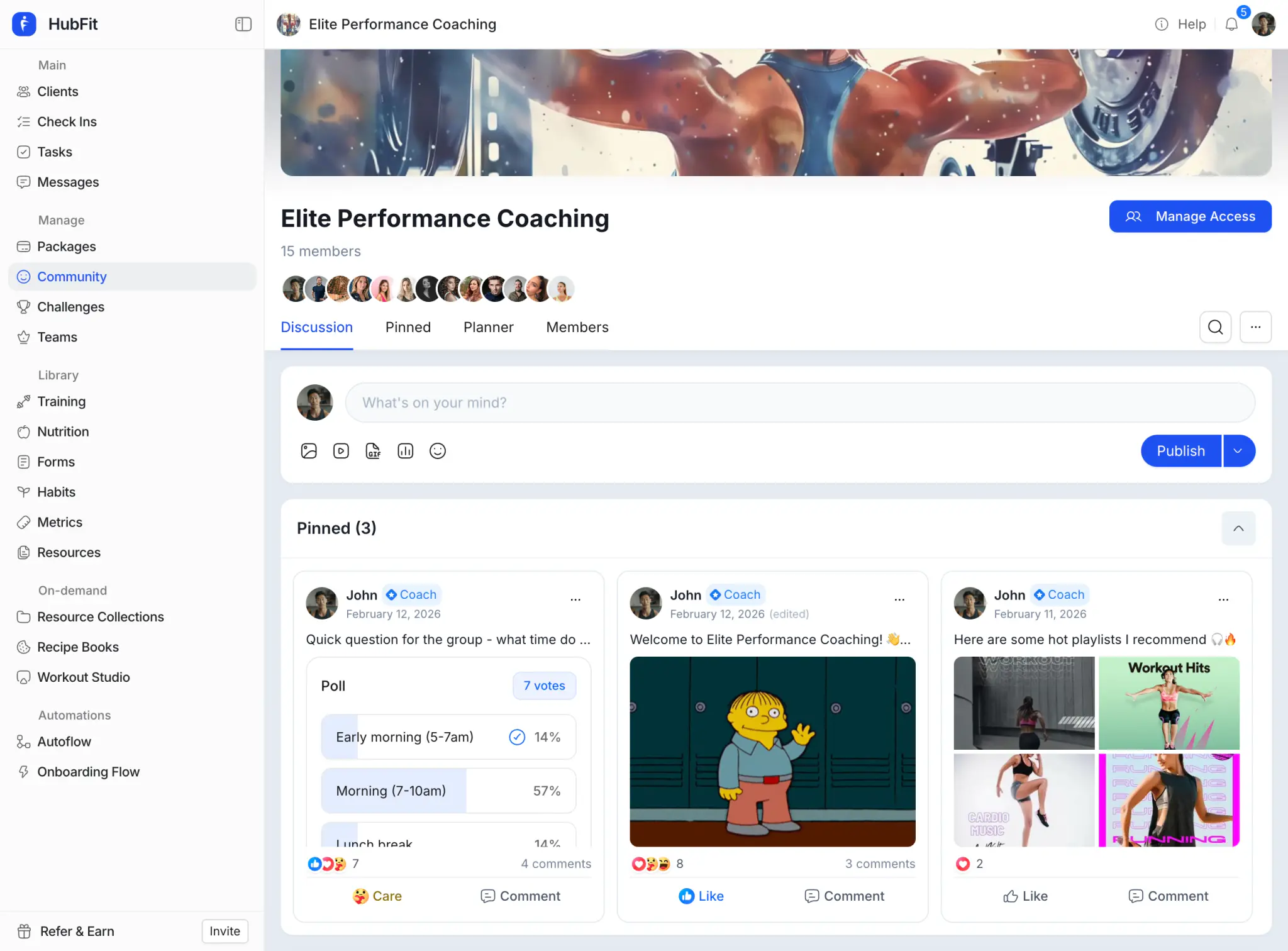 HubFit Community view