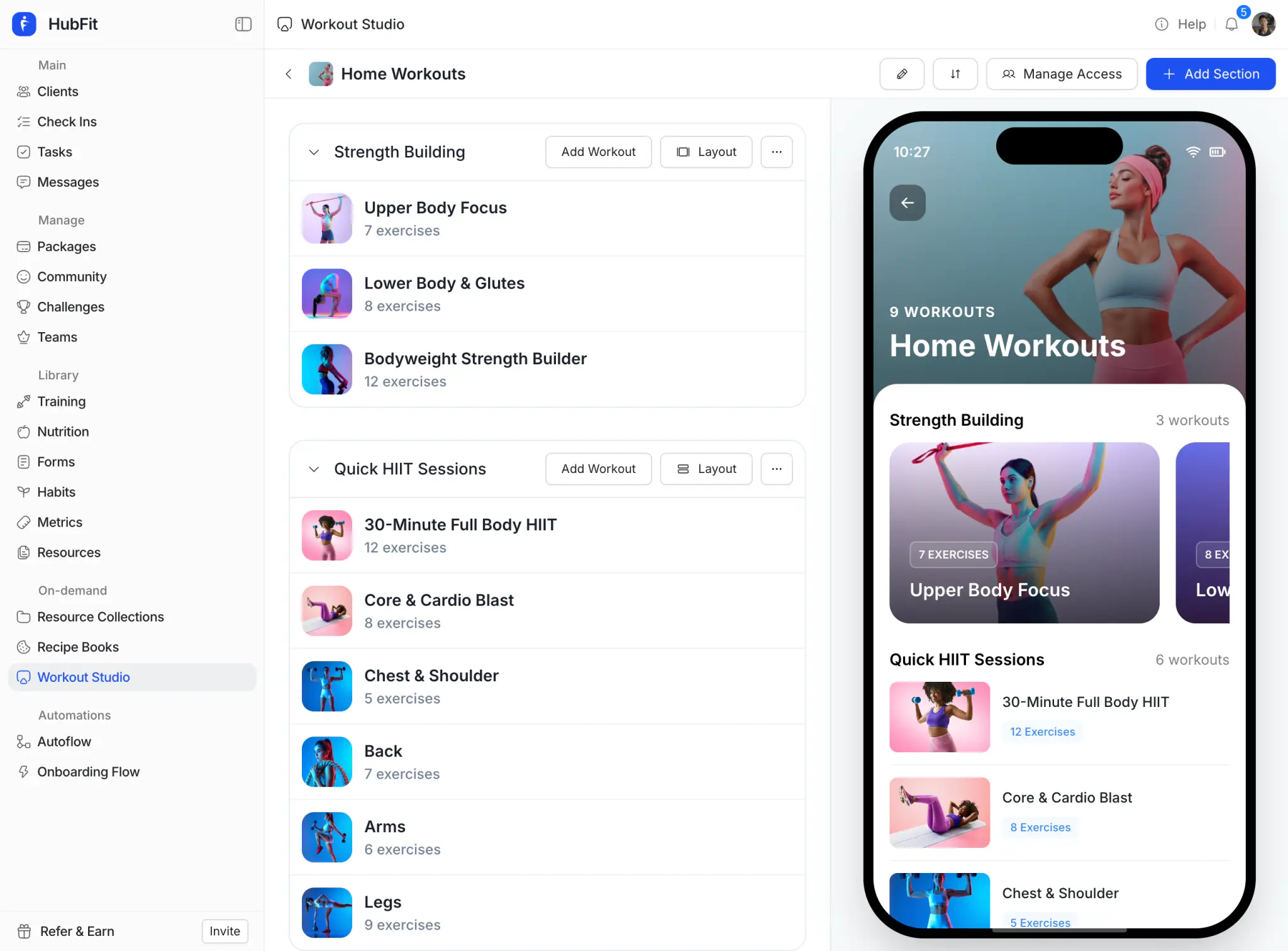 HubFit On-Demand view